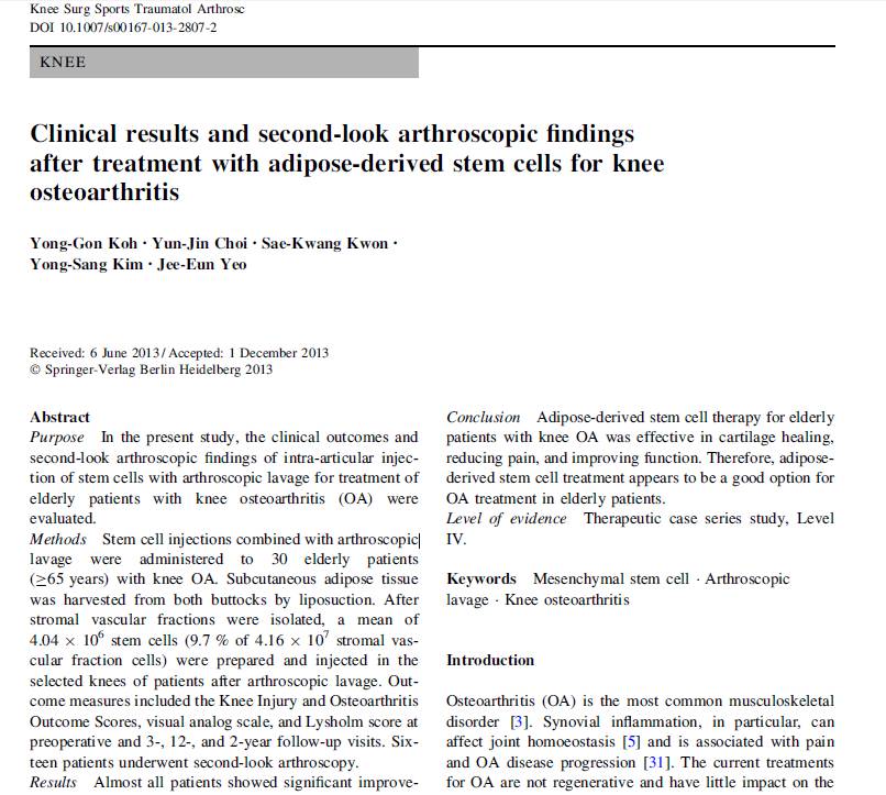 Clinical results and second-look arthroscopic findings after treatment with adipose-derived stem cells for knee osteoarthritis 게시글의 1번째 첨부파일입니다.