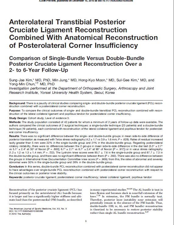 Anterolateral Transtibial Posterior Cruciate Ligament Reconstruction Combined With Anatomical Reconstruction of Posterolateral Corner Insufficiency 게시글의 1번째 첨부파일입니다.